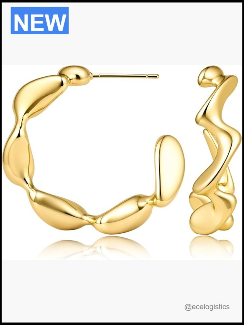 Chunky 18K Gold Plated Hoop Earrings with Sterling Silver Posts Hypoallergenic